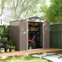 Outsunny Abri de jardin 2,77m² 213 x 130 x 185 cm kit de fondation incluse porte coulissante acier galvanisé marron clair(m-10)