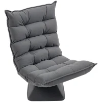HOMCOM Fauteuil relax fauteuil salon design capitonné inclinaison dossier réglable pivotant 360° revêtement lin gris chiné(m-11)