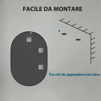 HOMCOM Specchio Bagno Ovale da Parete con Cornice in Alluminio, Verticale o Orizzontale, 60x90cm, Nero(m-7)