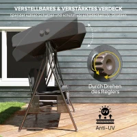 Outsunny Hollywoodschommel 3-zits tuinschommel met zonnescherm, dienblad en zitkussen tot 360 kg Donkergrijs(m-4)