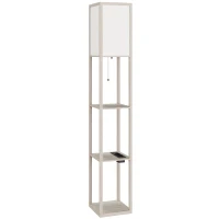 HOMCOM Stehlampe mit Ablagen, einstellbares Licht, Fußschalter und USB-Anschlüsse, Weiß und Eiche(m-1)