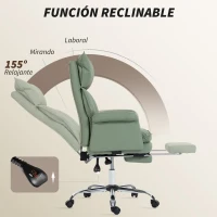 HOMCOM Silla de Escritorio con Reposapiés Respaldo Reclinable Alto Acolchado Grueso Tapizada en Cuero Sintético Ruedas Verde(m-6)