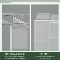Outsunny Serre adossée serre de jardin fenêtres ouvrables à 5 niveaux panneau en PC cadre aluminium 192 x 68 x 196 cm transparent(m-5)