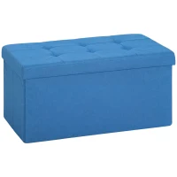 HOMCOM Aufbewahrungs-Pouf, Klappbare Aufbewahrungsbank 84 L 76x38x38 cm Bezug aus synthetischem Leinen Hellblau(m-1)
