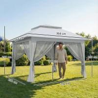 Outsunny 3.6 x 3.6 m Pop-Up Gazebo with Netting and Carry Bag - Height Adjustable Party Tent, Instant Canopy Sun Shade Shelter, Grey(m-17)