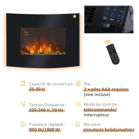 HOMCOM Cheminée électrique Murale éclairages latéraux LED Design Avant-gardiste Affichage LED avec télécommande et minuterie 900/1800 W luminosité réglable Noir(m-5)