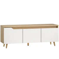 HOMCOM Mesa de TV para Salón con 3 Puertas para Televisión de 55 Pulgadas Estilo Moderno 120x35x45,5 cm Roble y Blanco(m-1)