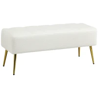 HOMCOM Banc rembourré, boutonnière, imitation laine d'agneau, jambes dorées, jusqu'à 120kg, 112x41x46cm, Crème(m-10)