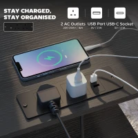 HOMCOM Couchtisch Beistelltisch mit Ladestation, Stahlrahmen, USB-C-Anschlüssen, Schubladen, Haken, 40cm x 30cm x 60cm Schwarz(m-5)