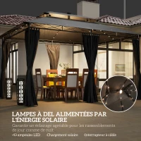 Outsunny Tonnelle de jardin extérieur barnum 3 x 4 m avec moustiquaire et lumières LED solaire, double toit, gris(m-4)