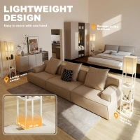 HOMCOM Lampadaire avec tablettes, lumière réglable, interrupteur au pied et ports USB, blanc(m-5)