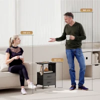 HOMCOM Couchtisch Beistelltisch mit Ladestation, Stahlrahmen, USB-C-Anschlüssen, Schubladen, Haken, 40cm x 30cm x 60cm Schwarz(m-4)