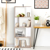 HOMCOM Bibliothèque à 4 niveaux, meuble de rangement en forme de S avec étagères, étagère de rangement pour salon, chambre bureau, 60 x 24 x 148 cm, bois naturel et blanc(m-8)