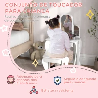 HOMCOM Toucador para Crianças com Espelho e Banco Toucador de Maquilhagem para Crianças de 3 a 6 Anos 52x32x85 cm Branco(m-4)