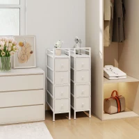 HOMCOM Cómoda con 4 Cajones de Tela Marco de Acero Cómoda para Dormitorio para Espacios Pequeños Salón Vestidor Blanco(m-9)