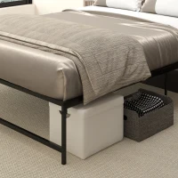 HOMCOM Cadre de lit double 140 x 190 cm, lit double 2 personnes en acier, hauteur 31 cm avec rangement, sommier à lattes, noir(m-8)