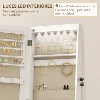 HOMCOM Espejo Joyero con Luces LED Interior Ruedas Giratorio de 360° Estantes Abiertos Cajones de Tela Blanco(m-5)