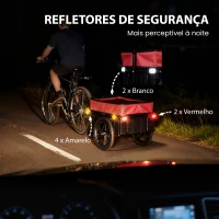 HOMCOM Reboque de Bicicleta com Cobertura de Tecido Oxford Impermeável, Refletores Estrutura de Aço e Alças para Transporte 144x59x80 cm Vermelho e Preto(m-9)