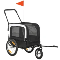 PawHut Remorcă bicicletă jogger 2 în 1 pentru animale de companie steag roată frontală pivotantă reflectoare negru(m-1)