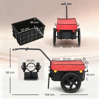 HOMCOM Reboque de Bicicleta com Cobertura de Tecido Oxford Impermeável, Refletores Estrutura de Aço e Alças para Transporte 144x59x80 cm Vermelho e Preto(m-3)