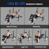 HOMCOM Adjustable Weight Bench with Leg Extension, Barbell Rack, Preacher Curl Pad, Butterfly, Multi-Function Home Gym Bench for Strength Training, Blue(m-4)