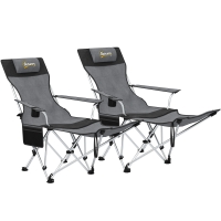 Outsunny Set van 2 opvouwbare campingstoelen, visstoel met afneembare voetsteun en bekerhouder, draagbaar tot 120 kg, grijs