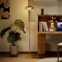 HOMCOM Lampadar de podea pentru living, lampă LED cu lumină caldă 3000 K și întrerupător la picior, Ø25x134cm, nuanță alamă(m-6)