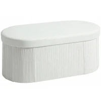 HOMCOM Ławka ze schowkiem, składana pufa tapicerowana z efektem aksamitu do salonu 76 x 38 x 35 cm krem(m-11)