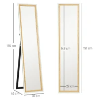 HOMCOM Oglindă de podea lungime întreagă oglindă pe suport cu ramă cu efect lemn, montare pe sol, suspendată, sprijinită, 157 x 37 cm alb(m-3)