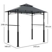 Outsunny Tonelă de grătar cu două niveluri copertină pentru grădină cu lumină LED 240 x 150 x 250 cm gri închis(m-3)