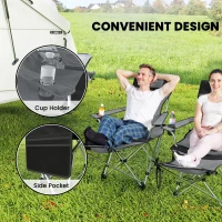Outsunny 2er Set Campingstuhl faltbar Angelstuhl mit abnehmbar Fußstütze Getränkehalter belastbar 120 kg Grau(m-5)