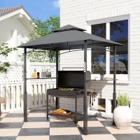 Outsunny Tonelă de grătar cu două niveluri copertină pentru grădină cu lumină LED 240 x 150 x 250 cm gri închis(m-6)