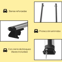 HOMCOM Barras de Techo Universales para Vehículos de Aluminio Bacas Portaequipajes Coche Automóvil Baca para Coche Universales con Cerradura Carga 75 kg 123,5 cm Plata(m-7)