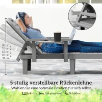 Outsunny Sonnenliege Gartenliege mit Seitentisch Holzoptik Liegestuhl mit 5-Fach verstellbare Rückenlehne Dunkelgrau(m-4)