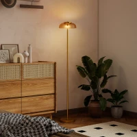 HOMCOM Lampadar de podea pentru living, lampă LED cu lumină caldă 3000 K și întrerupător la picior, Ø25x134cm, nuanță alamă(m-4)