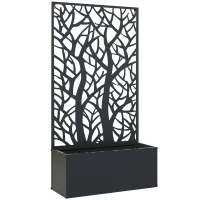 Outsunny Jardinieră cu spalier, ghiveci pentru plante cățărătoare, legume, flori din metal 61 x 23 x 113 cm negru(m-1)
