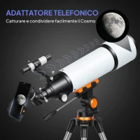 Outsunny Telescopio Astronomico 80mm con Montatura AZ, 2 Lenti Oculari e Adattatore Smartphone, 92x92x130 cm, Bianco e Nero(m-7)