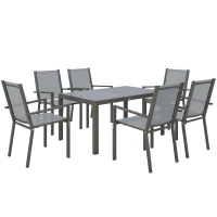 Outsunny Conjunto de Mesa y Sillas Jardín con Sillas Apilables y Marco de Acero para Terraza Patio Gris Claro(m-10)