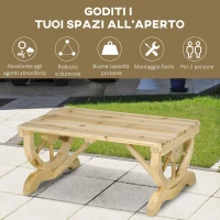 Outsunny Panchina da Giardino 2 Posti a Doghe con Gambe a Ruota di Carro, in Legno, 98x50x39.5 cm, color Legno(m-6)