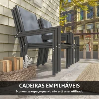 Outsunny Conjunto de Mesa e Cadeiras de Jardim com Cadeiras Empilháveis e Estrutura de Aço para Terraço e Pátio Cinzento Claro(m-4)