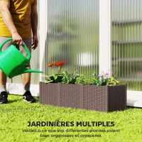 Outsunny Jardinière surélevée, lit de jardin en plastique auto-irrigantes avec trous de drainage et bouchons, 120x40x37cm, marron(m-5)