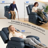 HOMCOM Poltrona Relax Levanta Pessoas com Controle Remoto Reclinação Elétrica de 160° Apoio para os Pés 76x90x105 cm Azul Escuro(m-4)