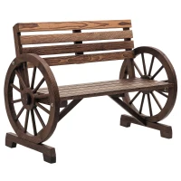 Outsunny Panchina da Giardino 2 Posti a Doghe con Braccioli a Ruota di Carro, in Legno, 105.5x56x79 cm, Marrone Bruciato(m-11)