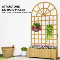 Outsunny Jardinière avec treillis, bac à fleurs, avec trous de drainage, en bois massif, 90 x 30 x 180 cm, effet bois naturel(m-7)