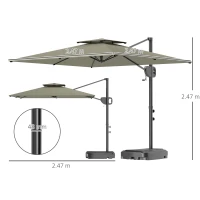 Outsunny Cantilever Parasol with Weighted Base Double Top Garden Parasol Square Hanging Patio Umbrella with Crank Tilt Light Grey(m-3)