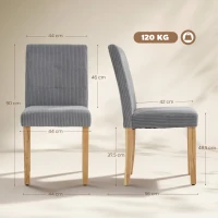 HOMCOM Pack de 4 Sillas de Comedor Respaldo Alto Tapizadas en Pana Asiento Acolchado Patas de Madera para Salón Gris(m-3)