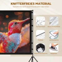 HOMCOM 100 Zoll 16:9 HD 4K/8K Projektor-Leinwand mit Ständer, tragbare doppelseitige Leinwand mit klappbaren Stativen, Weiß(m-5)