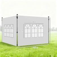 Outsunny Pareti per Gazebo 3x3 o 3x4 con Finestrelle Incluse, in Plastica e Tessuto Oxford, 295x195 cm, Bianco(m-3)