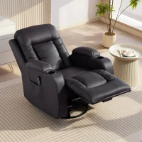 HOMCOM Fauteuil inclinable de massage et chauffage, fauteuil de relaxation, dossier réglable, pivotant 360°, 82x99x103cm, marron(m-10)