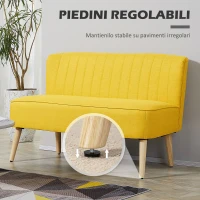 HOMCOM Divano 2 Posti in Tessuto Effetto Lino Senza Braccioli con Gambe in Legno, 117x56.5x77 cm, Giallo(m-7)